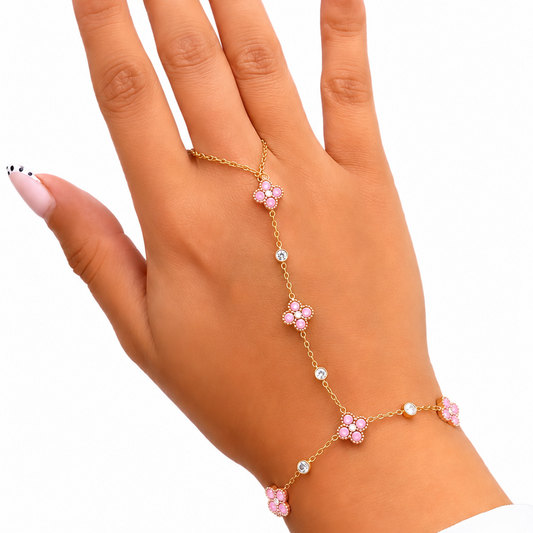Chaîne de main Flora rose