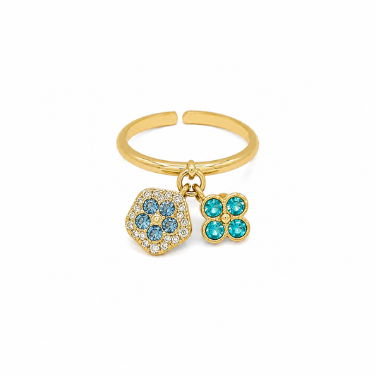 Bague double flora bleu